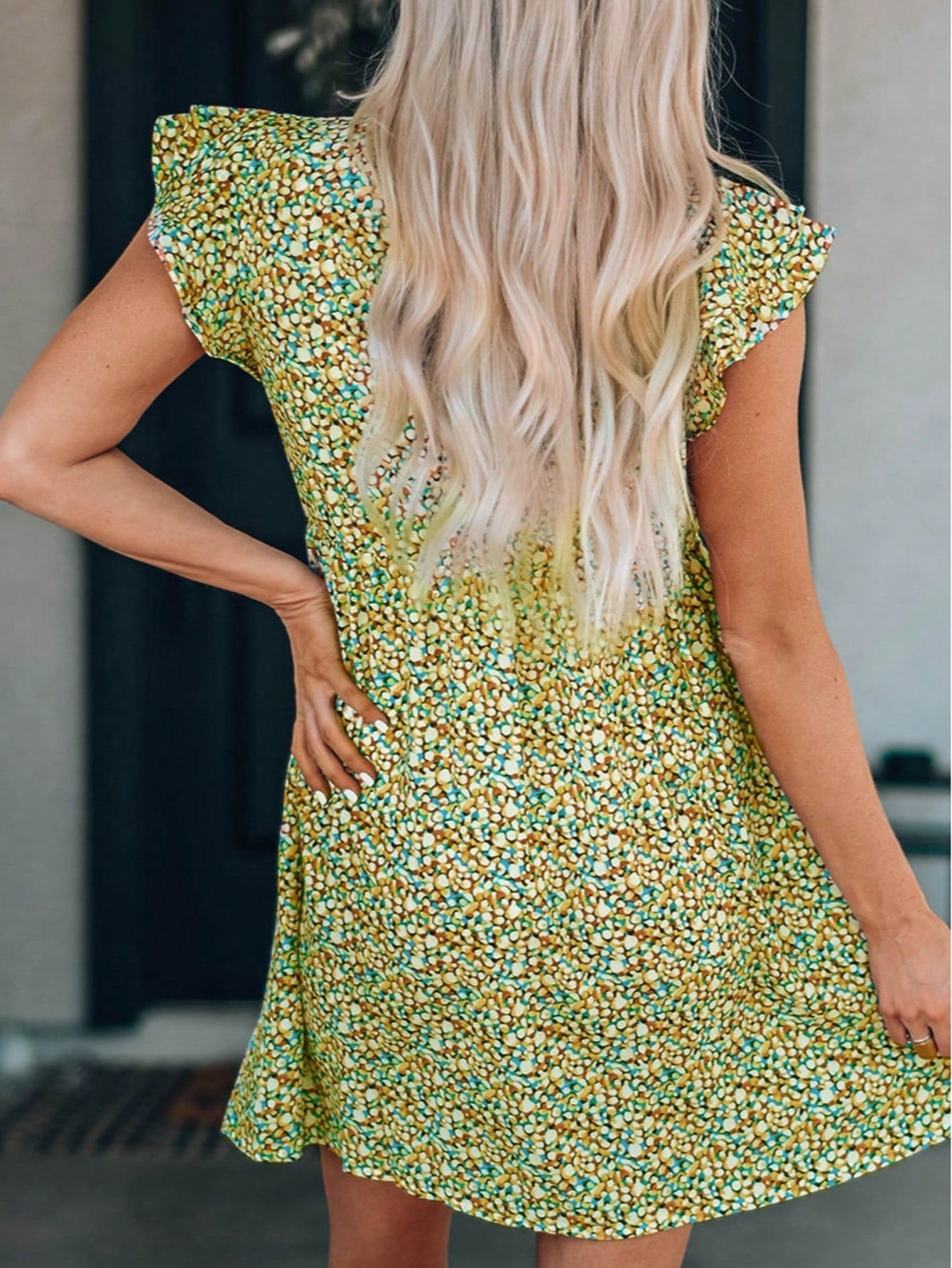 Boho Retro Sage Green  Solid Frilled Seam Round Neck T Shirt Elegant Classic  Shirred Ruffle Puff Versatile  Mini Dress For Women