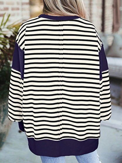 Boho Retro 90's Cotton Mix  Drop Shoulder Stripe Raglan Oversized Side Slit Dolman Shirt Top  Sweatshirt Pullover