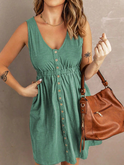 Boho Retro Sage Green  Solid Frilled Seam Round Neck T Shirt Elegant Classic  Shirred Ruffle Puff Versatile  Mini Dress For Women