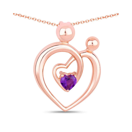 0.25 Ct Heart Purple Amethyst Prong Rose Gold Plated Mom Charm Necklace