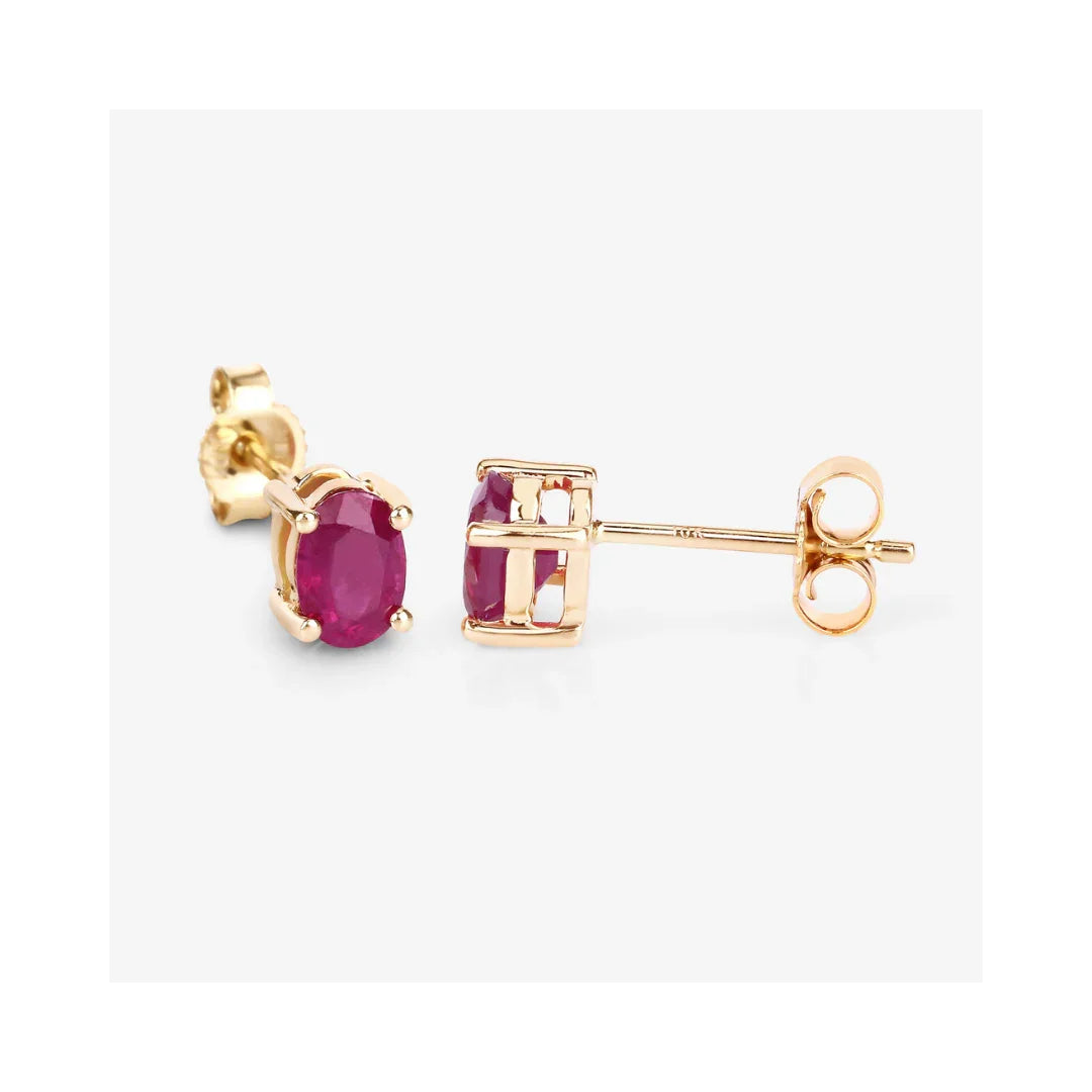 1.04 Ct Oval Pink Ruby Prong 10K Gold Stud Earrings