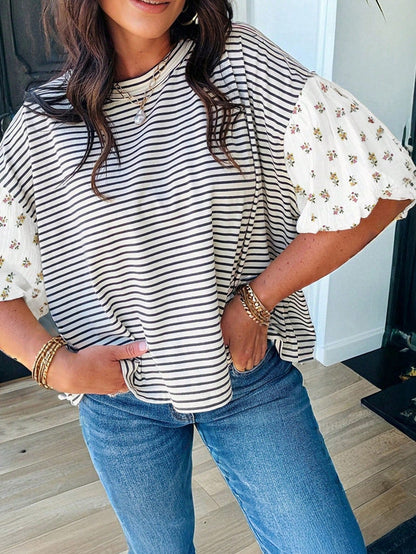 Boho Retro 90's Cotton Mix  Drop Shoulder Stripe Raglan Oversized Side Slit Dolman Shirt Top  Sweatshirt Pullover