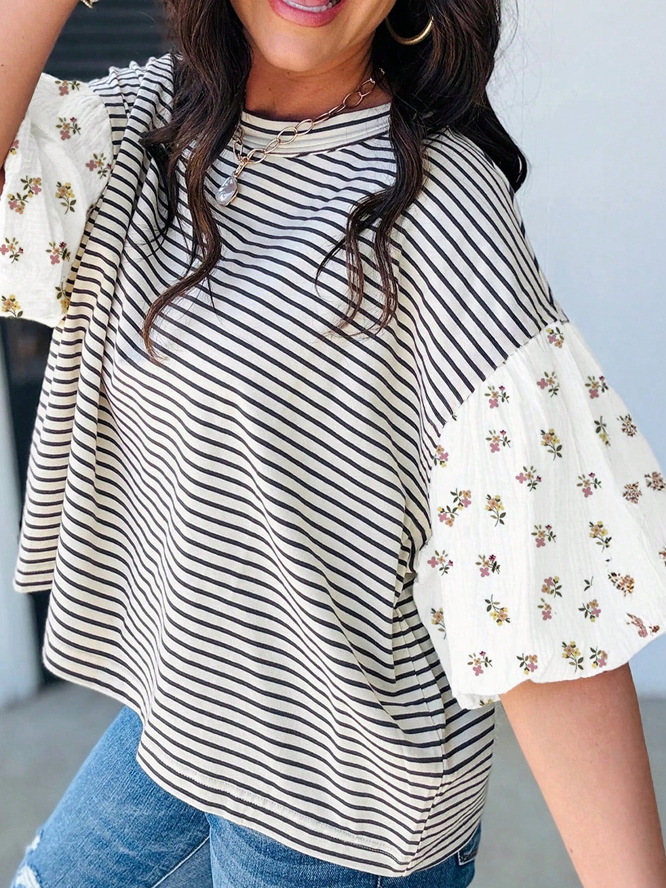 Boho Retro 90's Cotton Mix  Drop Shoulder Stripe Raglan Oversized Side Slit Dolman Shirt Top  Sweatshirt Pullover
