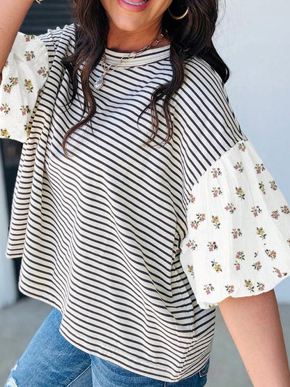 Boho Retro 90's Cotton Mix  Drop Shoulder Stripe Raglan Oversized Side Slit Dolman Shirt Top  Sweatshirt Pullover