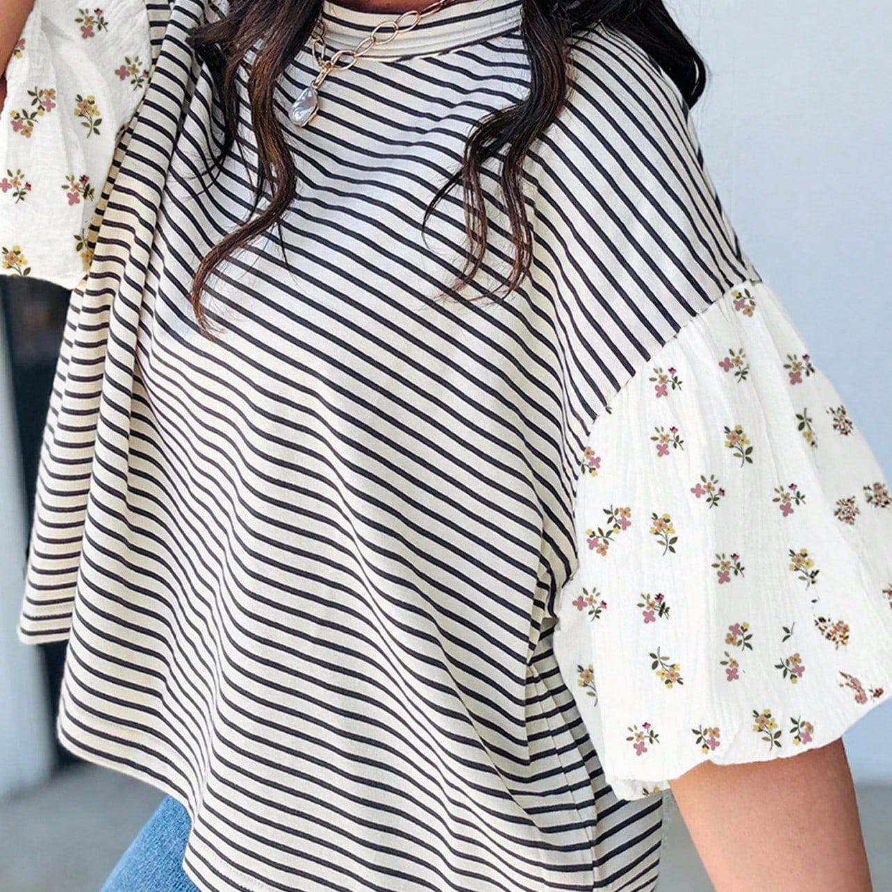 Boho Retro 90's Cotton Mix  Drop Shoulder Stripe Raglan Oversized Side Slit Dolman Shirt Top  Sweatshirt Pullover