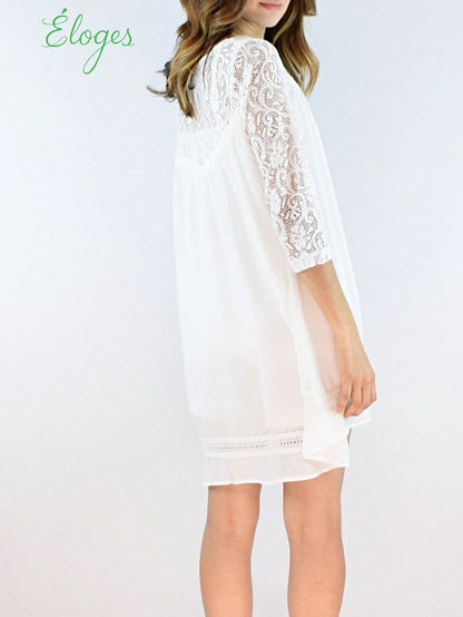 Solid Frilled Seam Round Neck T Shirt Elegant Classic  Shirred Ruffle Puff Versatile  Mini Dress For Women