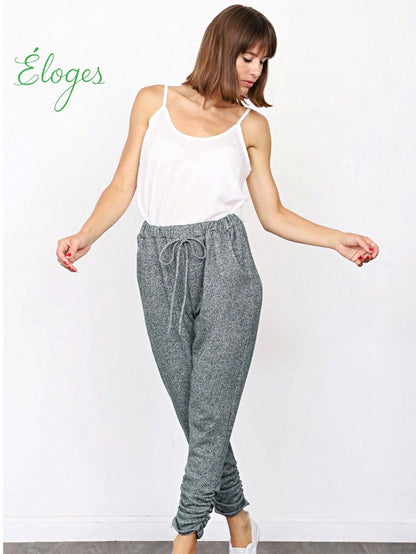Boho Retro 90's Cloud Tie Dye Pink Blue Grey Shirred Cuff Leg Cropped Jogger Pants With Drawstring