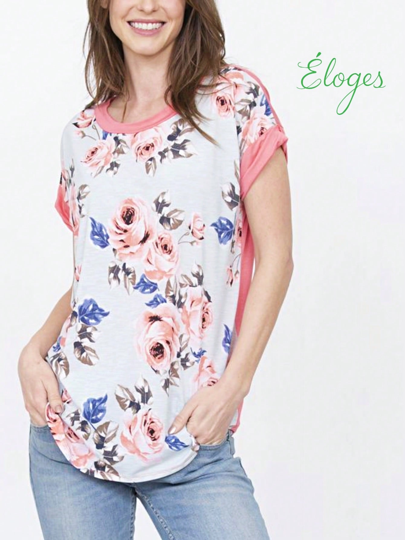 Oatmeal Mint Pink Color Block Folded Cuff Tunic For Leggings Shorts And Jeans  | 7 Colors | S-3X
