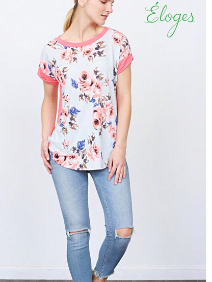 Oatmeal Mint Pink Color Block Folded Cuff Tunic For Leggings Shorts And Jeans  | 7 Colors | S-3X