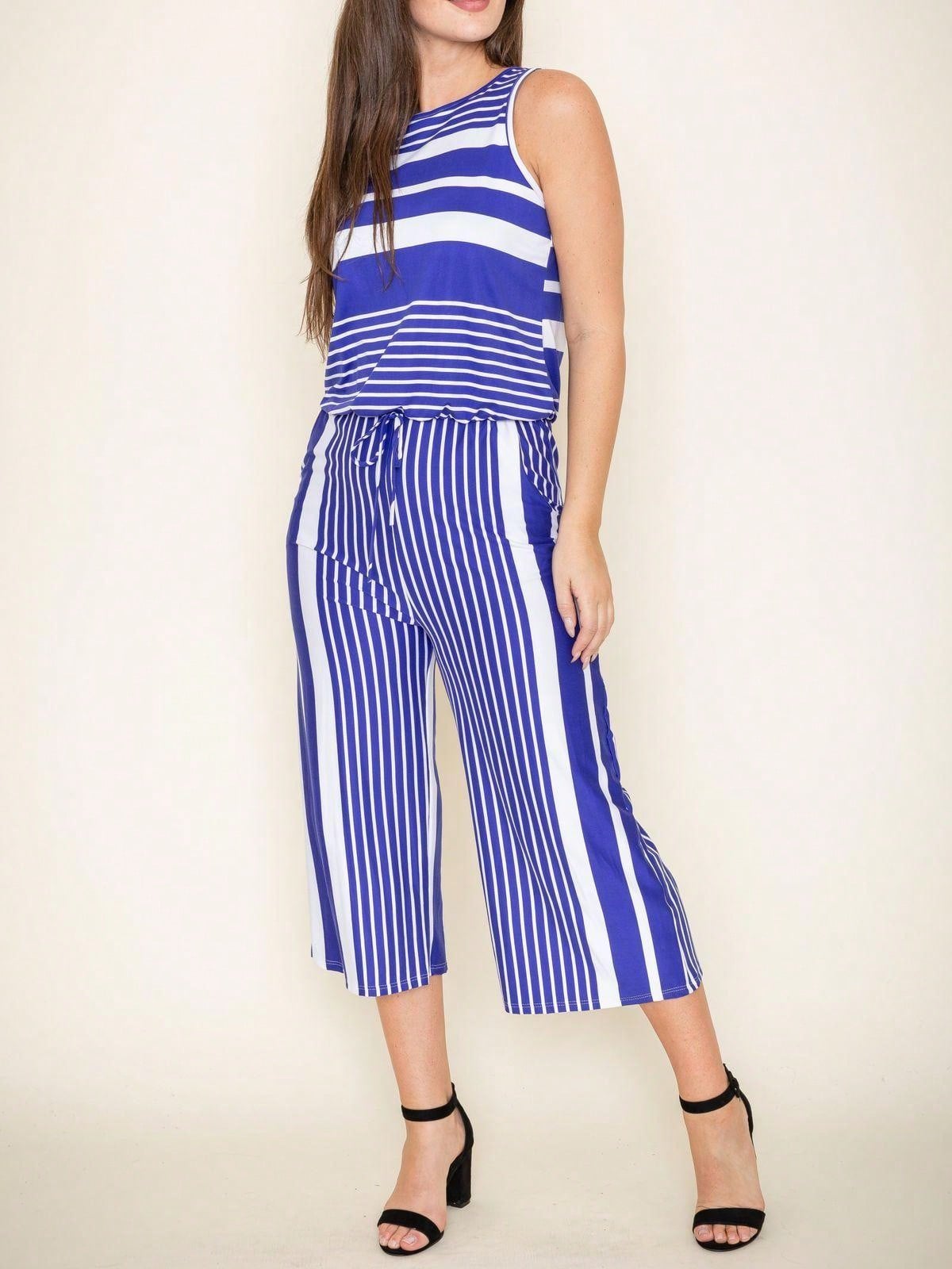 Boho Casual Teal Navy Blue Ivory Floral Leaf Tank Cami Spaghetti Strap Wide Leg Jumpsuit Small To 3 XL PLUS
