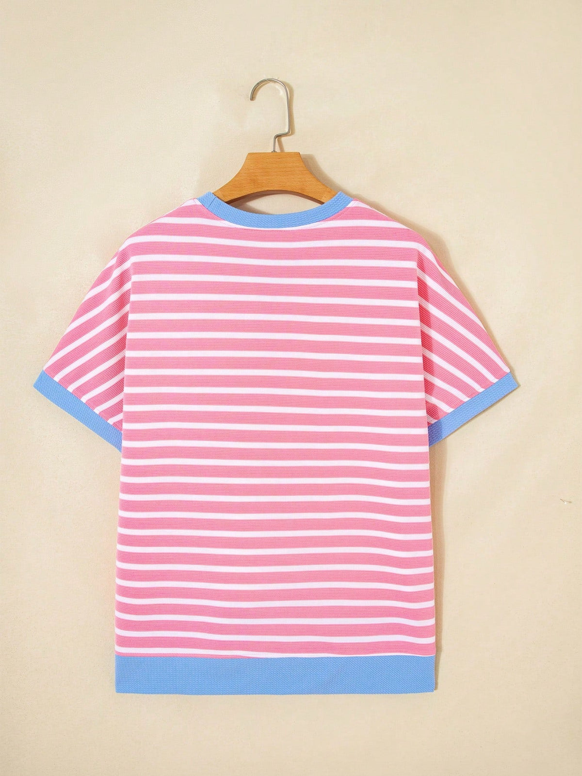 Boho Retro 90's Cotton Mix  Drop Shoulder Pink Mint Stripe Color Block Oversized Dolman T Shirt Top Shirt Blouse | Small-3 XL