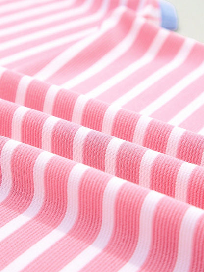 Boho Retro 90's Cotton Mix  Drop Shoulder Pink Mint Stripe Color Block Oversized Dolman T Shirt Top Shirt Blouse | Small-3 XL