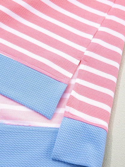Boho Retro 90's Cotton Mix  Drop Shoulder Pink Mint Stripe Color Block Oversized Dolman T Shirt Top Shirt Blouse | Small-3 XL