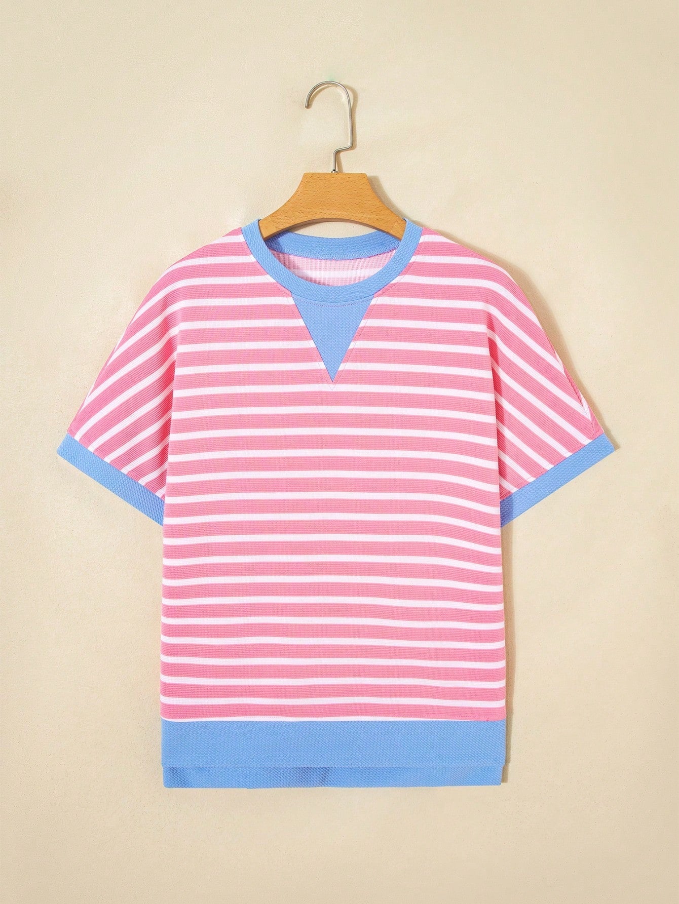 Boho Retro 90's Cotton Mix  Drop Shoulder Pink Mint Stripe Color Block Oversized Dolman T Shirt Top Shirt Blouse | Small-3 XL