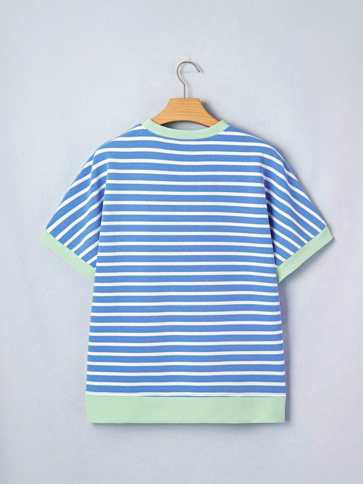 Boho Retro 90's Cotton Mix  Drop Shoulder Pink Mint Stripe Color Block Oversized Dolman T Shirt Top Shirt Blouse | Small-3 XL