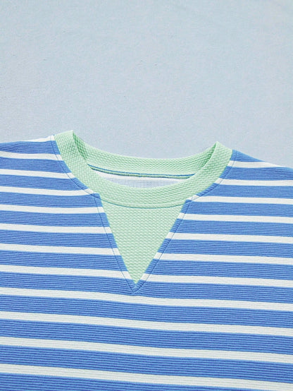 Boho Retro 90's Cotton Mix  Drop Shoulder Pink Mint Stripe Color Block Oversized Dolman T Shirt Top Shirt Blouse | Small-3 XL