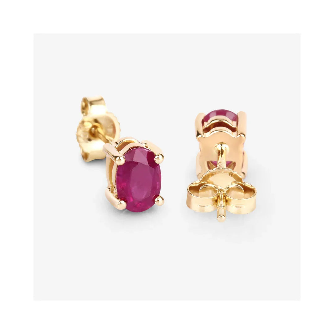 1.04 Ct Oval Pink Ruby Prong 10K Gold Stud Earrings