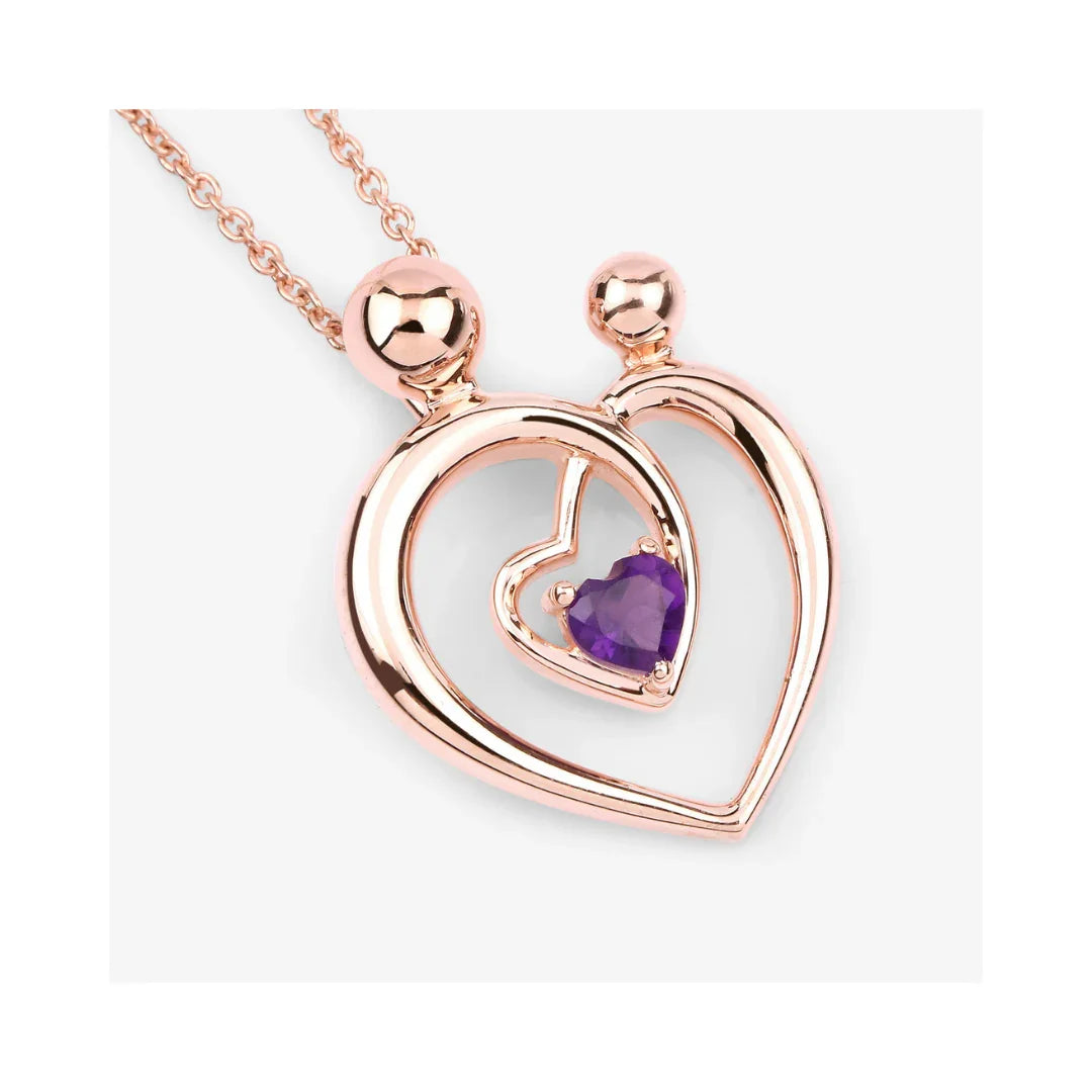 0.25 Ct Heart Purple Amethyst Prong Rose Gold Plated Mom Charm Necklace