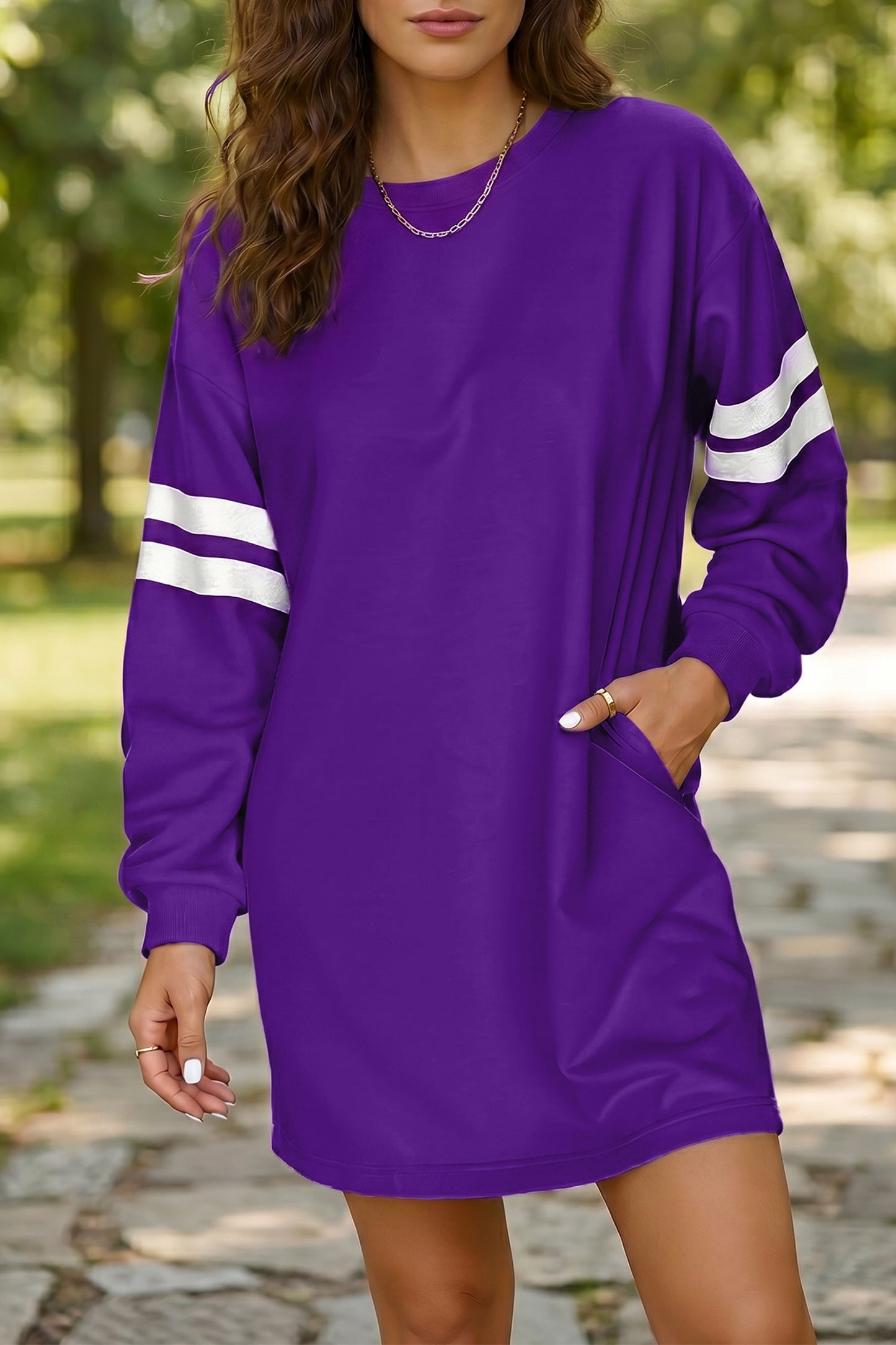 Fiery Red Varsity Contrast Banded Sleeve Shift Sweatshirt Dress