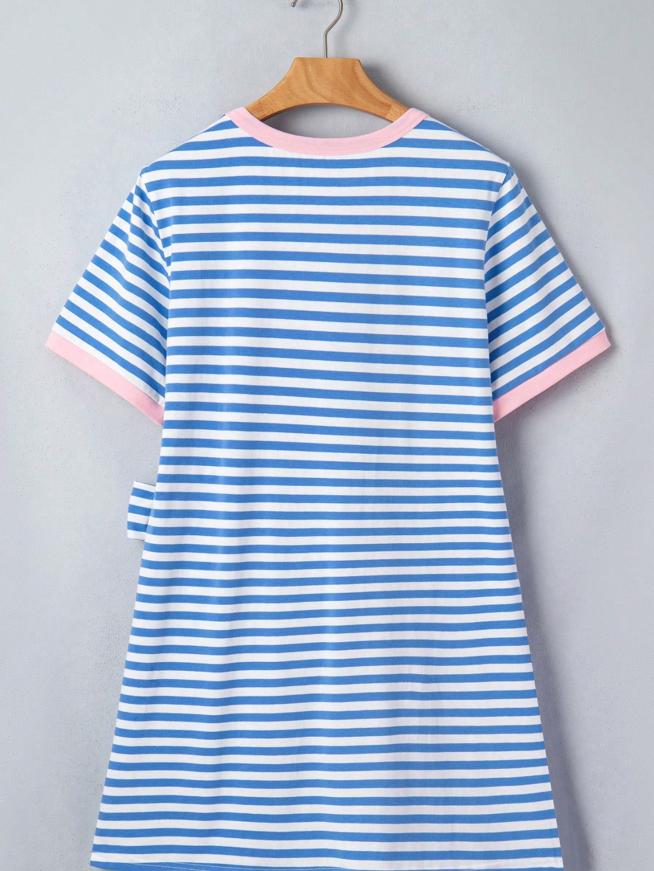 Cotton Stripe Nautical Tie Contrast Trim Round Neck T Shirt Mini Dress