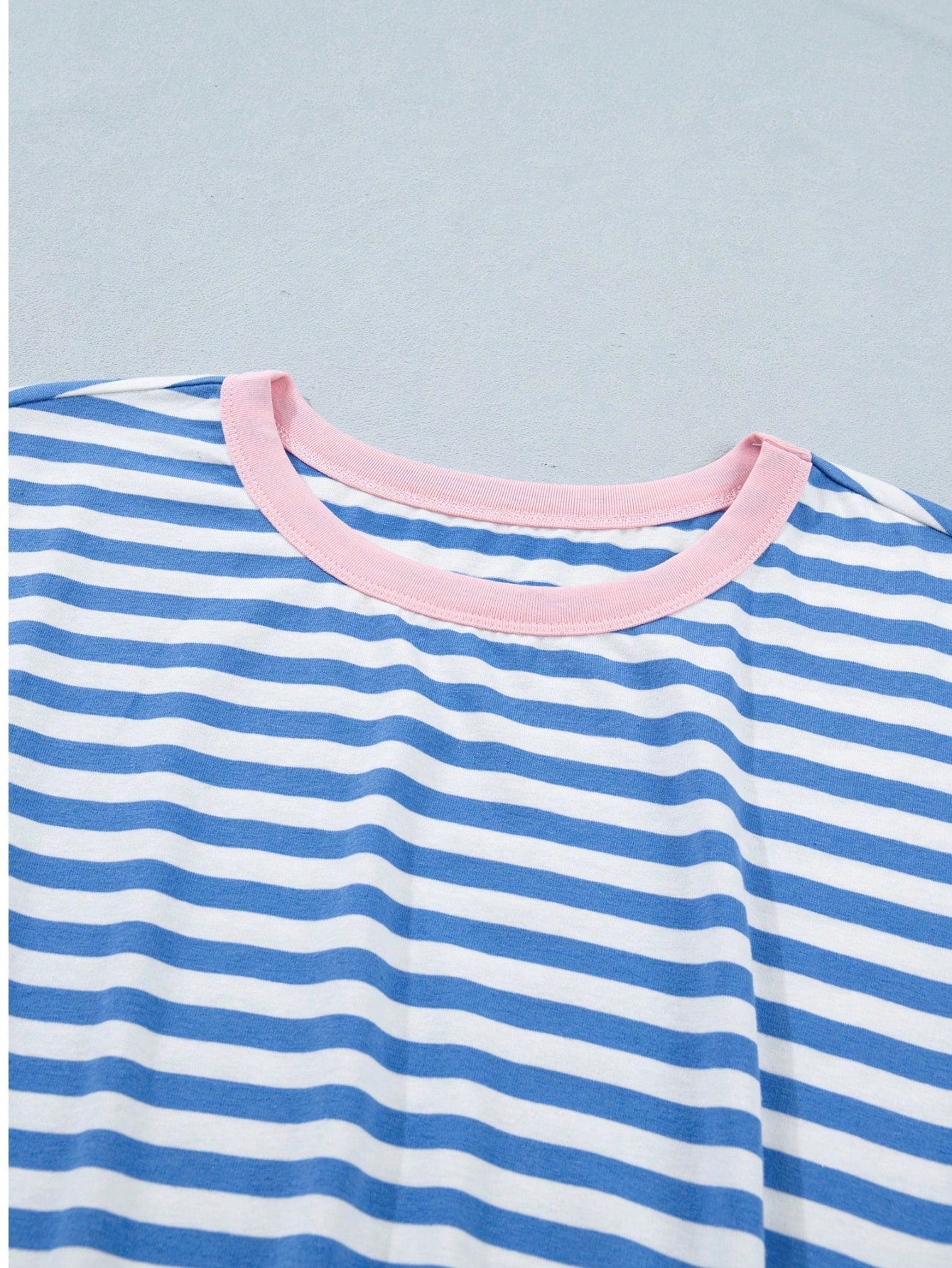 Cotton Stripe Nautical Tie Contrast Trim Round Neck T Shirt Mini Dress