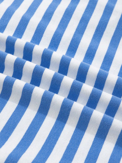 Cotton Stripe Nautical Tie Contrast Trim Round Neck T Shirt Mini Dress