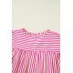 Cotton Viscose Mix Rose Stripe Shirred Yoke Ruffled Short Sleeve Blouse