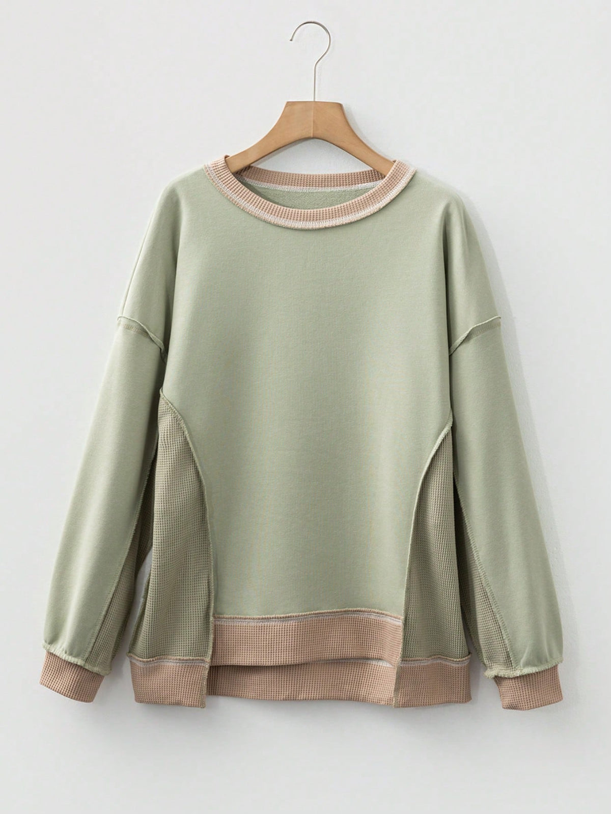 Boho Retro 90's Cotton Solid Patch Oversized Textured Knit Top Sweat Shirt Pullover
