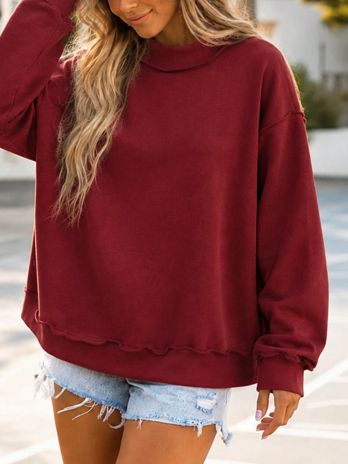 Mock Neck Boho Retro 60's Cotton Drop Shoulder Mock Neck Oversized Mock Neck DolmanTop  SweatShirt