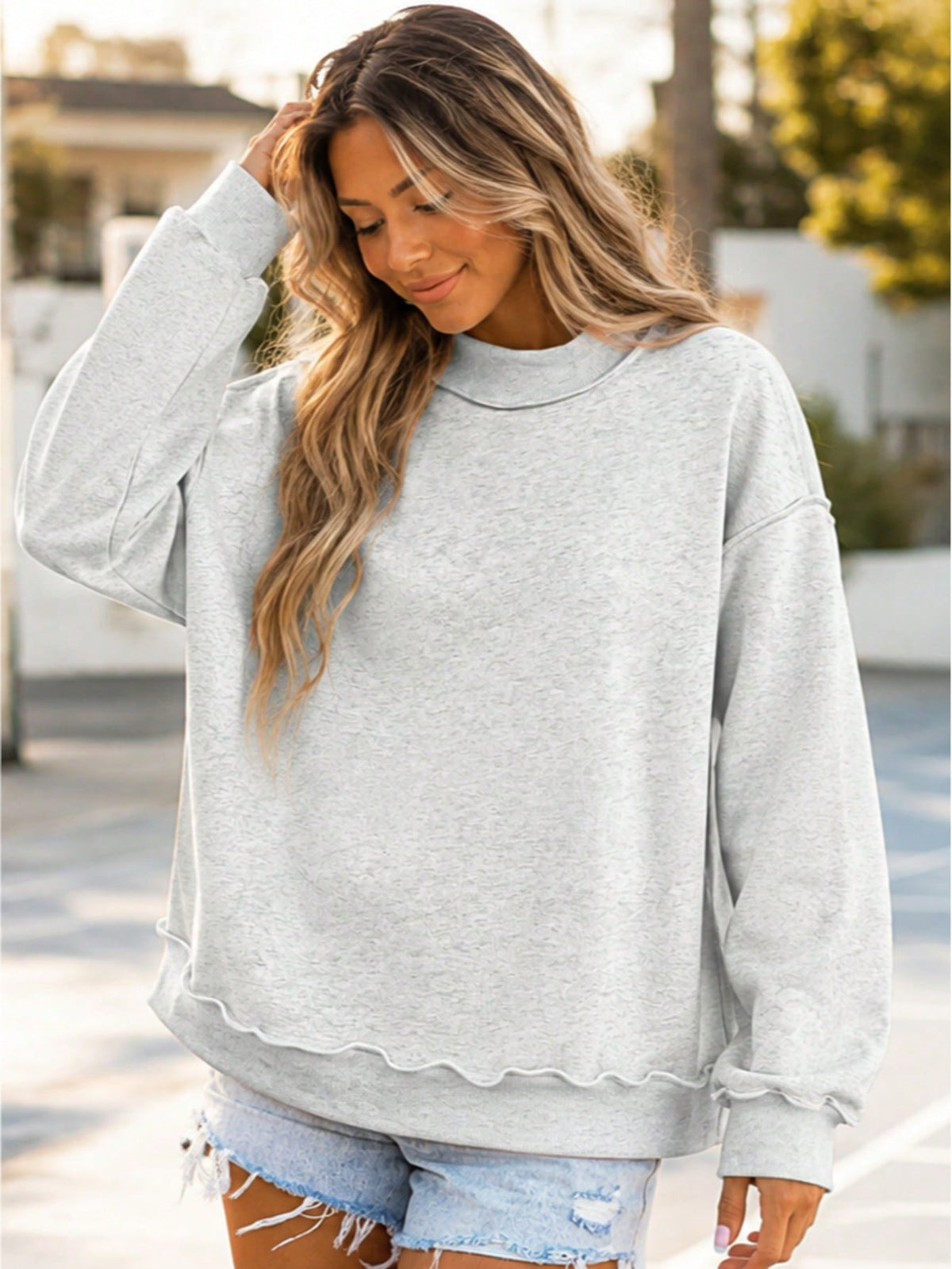 Mock Neck Boho Retro 60's Cotton Drop Shoulder Mock Neck Oversized Mock Neck DolmanTop  SweatShirt