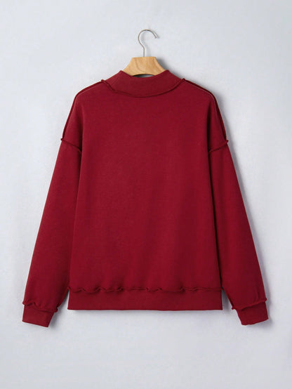 Mock Neck Boho Retro 60's Cotton Drop Shoulder Mock Neck Oversized Mock Neck DolmanTop  SweatShirt