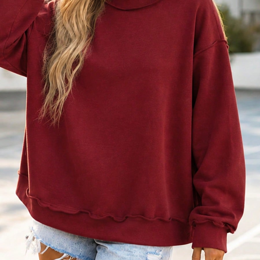 Mock Neck Boho Retro 60's Cotton Drop Shoulder Mock Neck Oversized Mock Neck DolmanTop  SweatShirt
