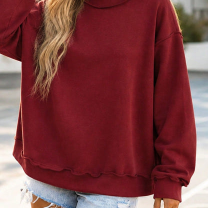 Mock Neck Boho Retro 60's Cotton Drop Shoulder Mock Neck Oversized Mock Neck DolmanTop  SweatShirt