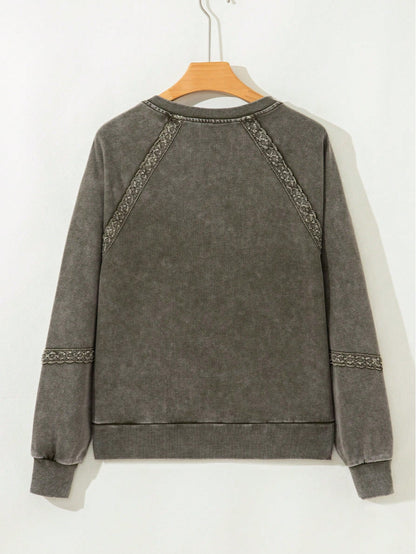 Boho Retro 60's Cotton Mix  Drop Shoulder Mineral Acid Washed Oversized Raglan Dolman Sweat Shirt