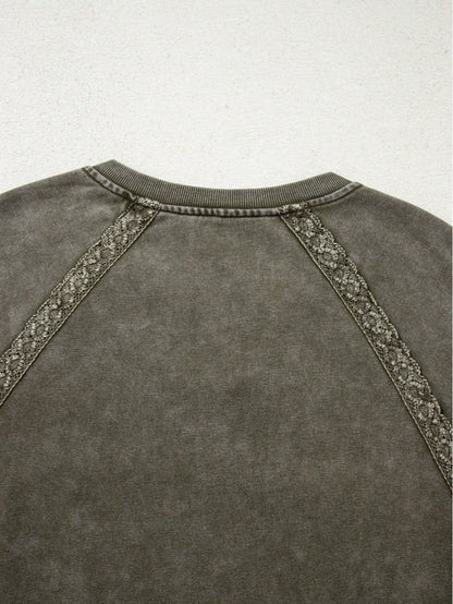 Boho Retro 60's Cotton Mix  Drop Shoulder Mineral Acid Washed Oversized Raglan Dolman Sweat Shirt