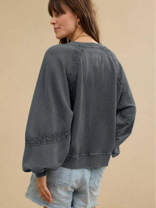 Boho Retro 60's Cotton Mix  Drop Shoulder Mineral Acid Washed Oversized Raglan Dolman Sweat Shirt