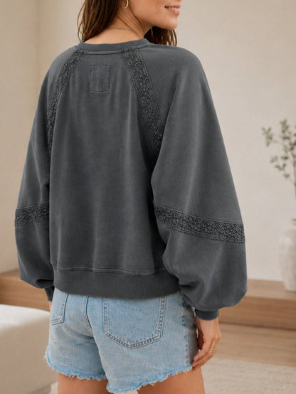 Boho Retro 60's Cotton Mix  Drop Shoulder Mineral Acid Washed Oversized Raglan Dolman Sweat Shirt