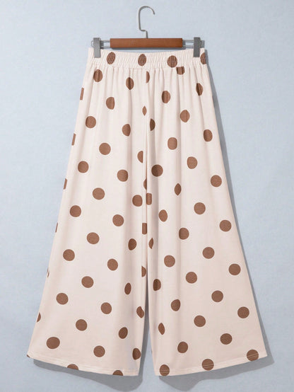 Pocket Polka Dot  Wide Leg Lounge Vintage Charcoal Navy Black Sage Log Pants Small To 3 XL Plus