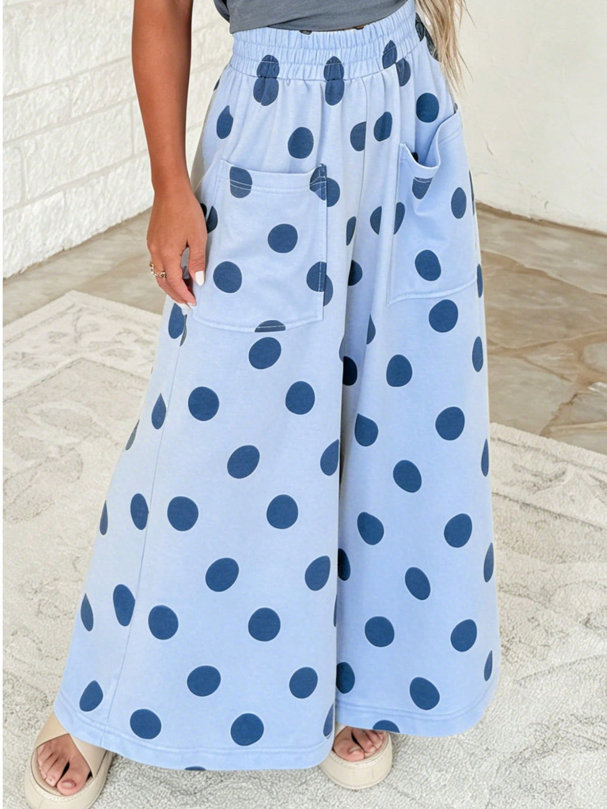 Pocket Polka Dot  Wide Leg Lounge Vintage Charcoal Navy Black Sage Log Pants Small To 3 XL Plus