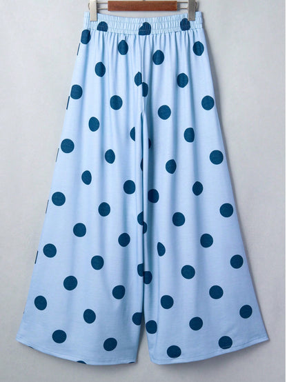 Pocket Polka Dot  Wide Leg Lounge Vintage Charcoal Navy Black Sage Log Pants Small To 3 XL Plus