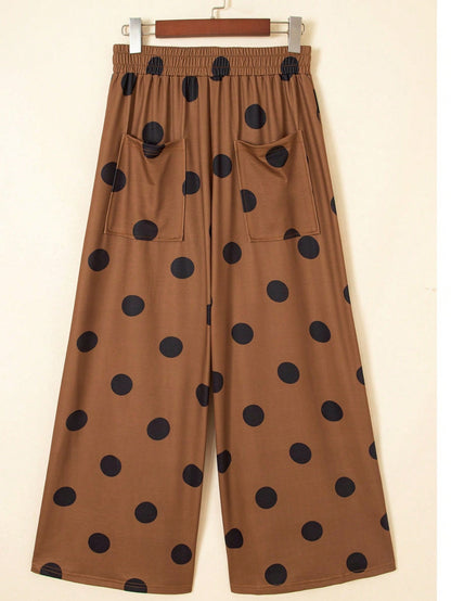 Pocket Polka Dot  Wide Leg Lounge Vintage Charcoal Navy Black Sage Log Pants Small To 3 XL Plus