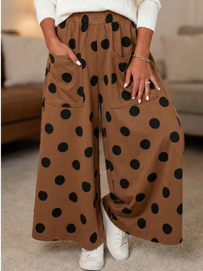 Pocket Polka Dot  Wide Leg Lounge Vintage Charcoal Navy Black Sage Log Pants Small To 3 XL Plus