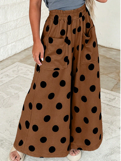 Pocket Polka Dot  Wide Leg Lounge Vintage Charcoal Navy Black Sage Log Pants Small To 3 XL Plus