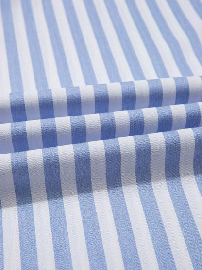 Boho Retro Blue Stripe Shirred High Waist Loos Band Wide Leg Lounge Pants
