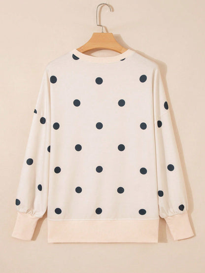 Boho Retro 90's Mix Dot  Drop Shoulder Stripe Raglan Oversized Side Slit Top  Sweatshirt Pullover