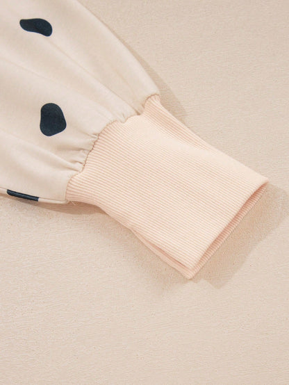 Boho Retro 90's Mix Dot  Drop Shoulder Stripe Raglan Oversized Side Slit Top  Sweatshirt Pullover