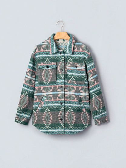 Boho Retro Green Western  Drop Shoulder Brushed Pocket Front Button Up Plaid Mustard Mint Burgundy  Oversized Shacket Cardigan