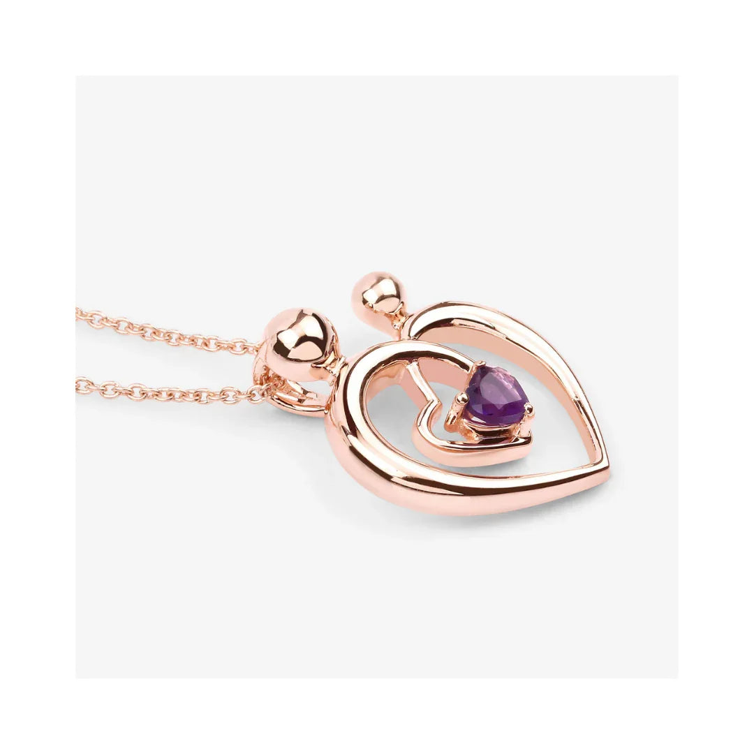 0.25 Ct Heart Purple Amethyst Prong Rose Gold Plated Mom Charm Necklace