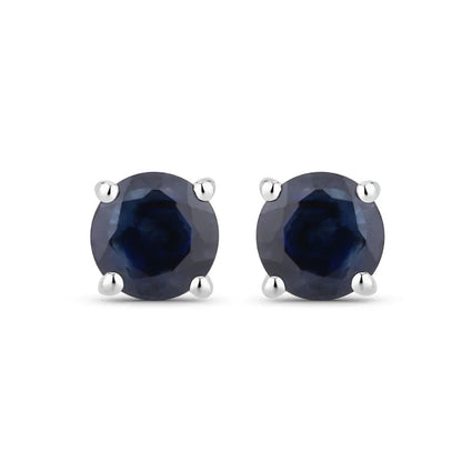 1.30 Ct Round Blue Sapphire Prong 10K Gold Stud Earrings