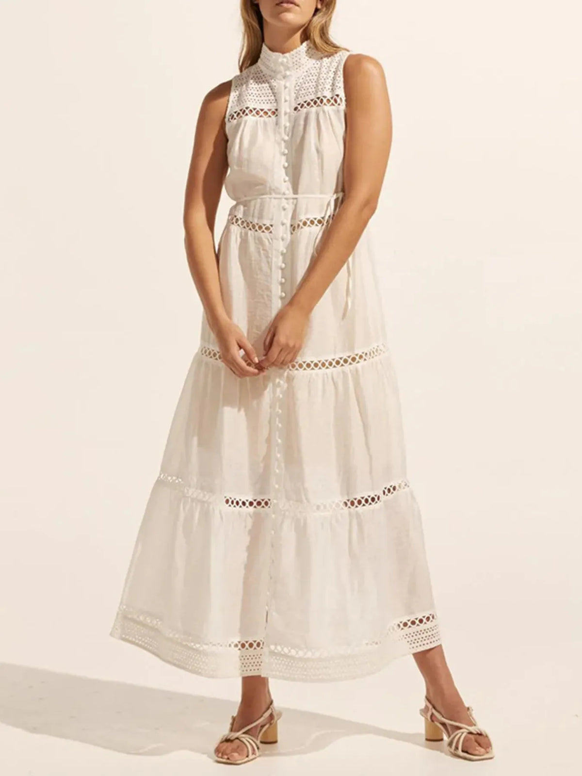 Hollow Out Sleeveless Midi Dress